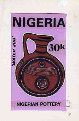 Nigeria 1990 Pottery - original hand-painted artwork for 30k value (Water Jug) by unknown artist on board 5 x 9 endorsed D1 on back, stamps on crafts    pottery