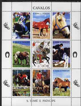 St Thomas & Prince Islands 1995 Horses perf sheetlet containing 9 values unmounted mint. Note this item is privately produced and is offered purely on its thematic appeal, stamps on horses