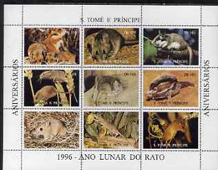 St Thomas & Prince Islands 1996 Chinese New Year - Year of the Rat perf sheetlet containing 9 values unmounted mint. Note this item is privately produced and is offered purely on its thematic appeal, stamps on , stamps on  stamps on rodents, stamps on  stamps on rats, stamps on  stamps on lunar, stamps on  stamps on lunar new year