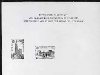 Belgium 1978 Europa Black Print containing set of 2 with official die stamp unmounted mint, stamps on europa, stamps on bridges, stamps on cathedrals