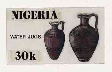 Nigeria 1990 Pottery - original hand-painted artwork for 30k value (Water Jug) by unknown artist on card 9 x 5 endorsed D2 on back, stamps on crafts    pottery