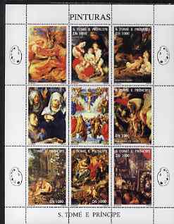 St Thomas & Prince Islands 1995 Paintings perf sheetlet containing 9 values unmounted mint (Rubens & Durer), stamps on arts, stamps on rubens, stamps on durer