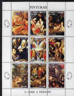 St Thomas & Prince Islands 1995 Paintings perf sheetlet containing 9 values unmounted mint (Rubens & Durer), stamps on , stamps on  stamps on arts, stamps on  stamps on rubens, stamps on  stamps on durer