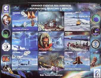 St Thomas & Prince Islands 2006 Great Events in Aviation, Maritime & Space perf set of 9 fine cto used, stamps on aviation, stamps on balloons, stamps on ships, stamps on polar, stamps on submarines, stamps on penguins, stamps on explorers, stamps on verne, stamps on space, stamps on 