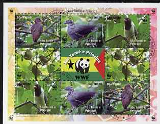 St Thomas & Prince Islands 2005 WWF - Local Bird Species perf sheetlet containing 2 sets of 4 plus label fine cto used, stamps on , stamps on  stamps on birds, stamps on  stamps on  wwf , stamps on  stamps on pigeons, stamps on  stamps on orioles