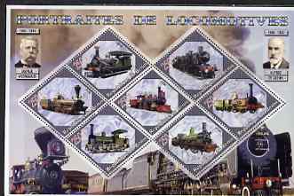 Benin 2006 Railways (early) perf sheetlet containing 7 values diamond shaped unmounted mint, stamps on railways, stamps on diamond