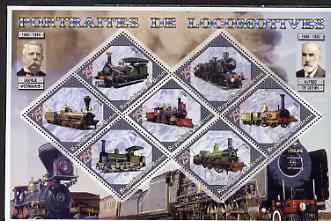 Benin 2006 Railways (early) perf sheetlet containing 7 values diamond shaped unmounted mint, stamps on , stamps on  stamps on railways, stamps on  stamps on diamond