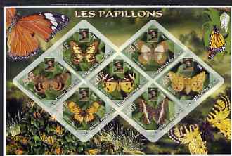 Benin 2006 Butterflies imperf sheetlet containing 7 diamond shaped values (each with portrait of Baden Powell) unmounted mint, stamps on , stamps on  stamps on butterflies, stamps on  stamps on flowers, stamps on  stamps on scouts, stamps on  stamps on diamond