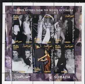 Somalia 2001 Famous Actors perf sheetlet containing set of 6 values unmounted mint. Note this item is privately produced and is offered purely on its thematic appeal, stamps on , stamps on  stamps on films, stamps on  stamps on movies, stamps on  stamps on cinema, stamps on  stamps on personalities