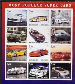 Kalmikia Republic 2001 Most Popular Super Cars imperf sheetlet containing 12 values unmounted mint, stamps on cars