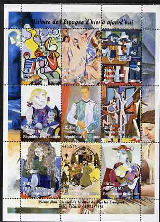 Guinea - Conakry 1998 Paintings by Picasso perf sheetlet #2 containing complete set of 9 values unmounted mint, stamps on arts, stamps on picasso, stamps on nudes
