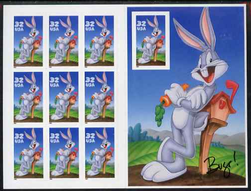 United States 1997 Bugs Bunny self adhesive booklet containing 9 values plus m/sheet, unmounted mint SG SB 263, stamps on , stamps on  stamps on animals, stamps on  stamps on rabbits, stamps on  stamps on cartoons