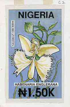 Nigeria 1993 Orchids - original hand-painted artwork for N1.50 value (Habenaria englerana) by Godrick N Osuji on card 5 x 9 endorsed C2, stamps on , stamps on  stamps on flowers   orchids