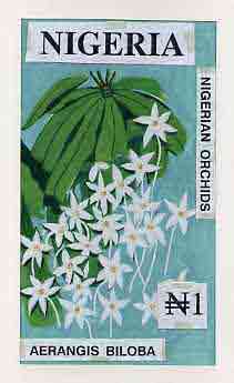 Nigeria 1993 Orchids - original hand-painted artwork for N1 value (Aerangis biloba) by unknown artist on board 5 x 9 endorsed B1, stamps on flowers   orchids
