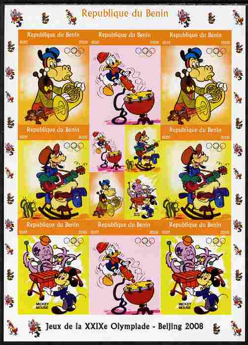 Benin 2009 Beijing Olympics #4 - Disney Characters (Music) imperf sheetlet containing 8 values plus label unmounted mint. Note this item is privately produced and is offered purely on its thematic appeal, stamps on , stamps on  stamps on olympics, stamps on  stamps on disney, stamps on  stamps on music, stamps on  stamps on cactus, stamps on  stamps on cacti, stamps on  stamps on 