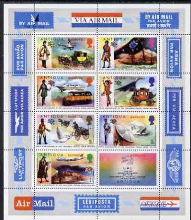 Barbuda 1974 Centenary of UPU perf m/sheet of Antigua overprinted, unmounted mint, SG MS 162, stamps on , stamps on  stamps on upu, stamps on  stamps on hydrofoils, stamps on  stamps on post bus, stamps on  stamps on concorde, stamps on  stamps on mail , stamps on  stamps on  upu , stamps on  stamps on coaches, stamps on  stamps on helicopters, stamps on  stamps on aviation, stamps on  stamps on ships, stamps on  stamps on postman, stamps on  stamps on flying boats, stamps on  stamps on railways, stamps on  stamps on paddle steamers