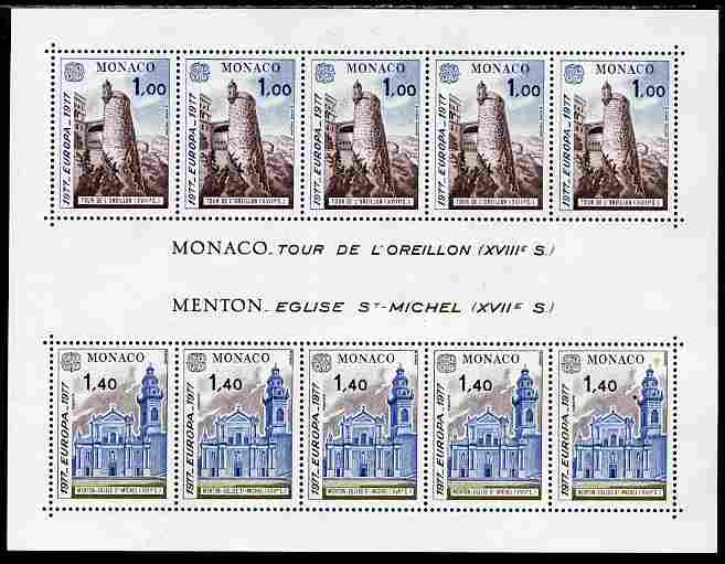 Monaco 1977 Europa - Views perf sheetlet containing five sets of two unmounted mint, SG MS 1304, stamps on , stamps on  stamps on tourism, stamps on  stamps on europa