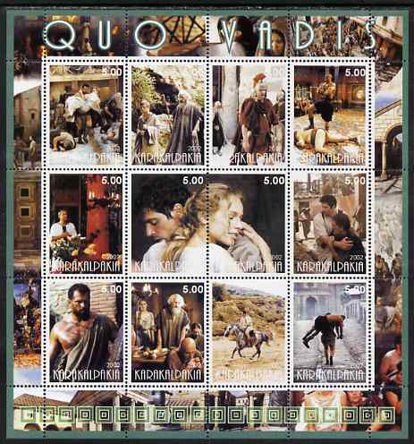 Karakalpakia Republic 2002 Quo Vadis #1 perf sheetlet containing 12 values unmounted mint, stamps on , stamps on  stamps on personalities, stamps on  stamps on films, stamps on  stamps on cinema, stamps on  stamps on movies, stamps on  stamps on religion