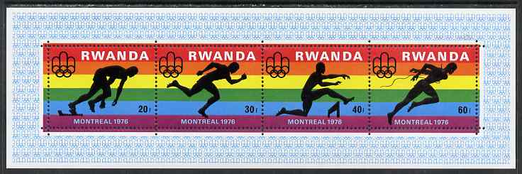 Rwanda 1976 Montreal Olympic Games (2nd issue) perf m/sheet containing 4 values unmounted mint, SG MS775, stamps on , stamps on  stamps on olympics, stamps on  stamps on hurdles, stamps on  stamps on running
