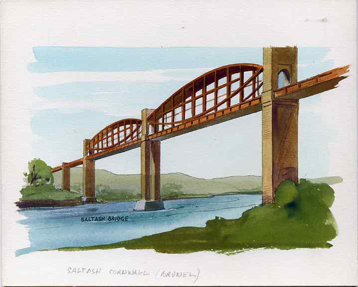 Staffa 1982 Bridges (Saltash Bridge) original artwork by R A Sherrington of the B L Kearley Studio, watercolour on board 150 x 100 mm plus issued imperf deluxe sheet incorporating this image, stamps on , stamps on  stamps on bridges, stamps on  stamps on civil engineering, stamps on  stamps on london