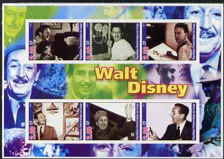 Congo 2002 Walt Disney imperf sheetlet containing set of 6 values unmounted mint. Note this item is privately produced and is offered purely on its thematic appeal, stamps on , stamps on  stamps on personalities, stamps on  stamps on disney, stamps on  stamps on cartoons, stamps on  stamps on films, stamps on  stamps on movies, stamps on  stamps on cinema