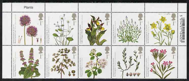 Great Britain 2009 Plants perf set of 10 in se-tenant block unmounted mint , stamps on , stamps on  stamps on flowers