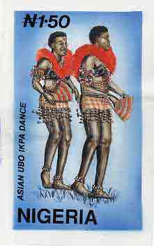 Nigeria 1992 Nigerian Dances - original hand-painted artwork for N1.50 as issued (Asian Ubo Ikpa Dance) presumably by Godrick N Osuji on board 5 x 9 endorsed C2 with Appr..., stamps on dancing
