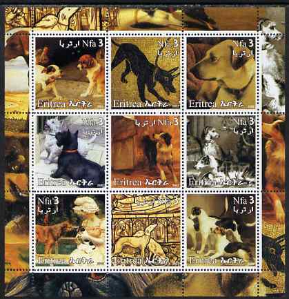 Eritrea 2002 Dogs perf sheetlet containing 9 values unmounted mint, stamps on dogs