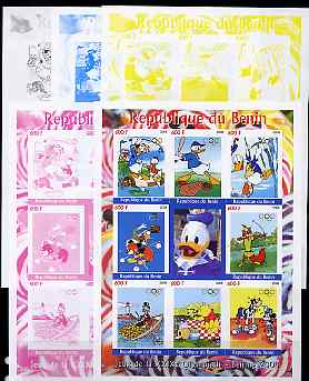 Benin 2008 Beijing Olympics - Disney Characters & Sports #2 sheetlet containing 8 values plus label, the set of 5 imperf progressive proofs comprising the 4 individual co...