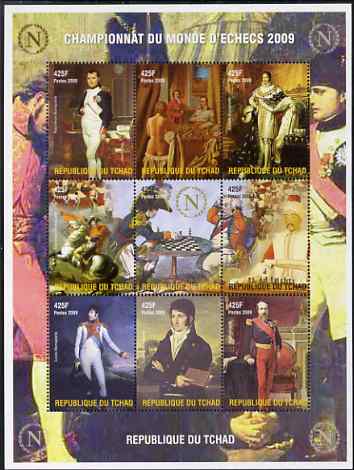 Chad 2009 Napoleon & Chess perf sheetlet containing 9 values unmounted mint. Note this item is privately produced and is offered purely on its thematic appeal. , stamps on personalities, stamps on napoleon, stamps on chess.arts, stamps on horses, stamps on nudes  , stamps on dictators.