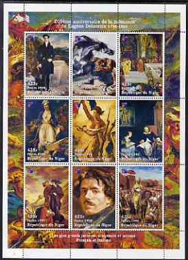 Niger Republic 1998 Paintings by Eugene Delacroix perf sheetlet containing 9 values (each with Phila France 99 logo) cto used, stamps on arts, stamps on delacroix, stamps on stamp exhibitions