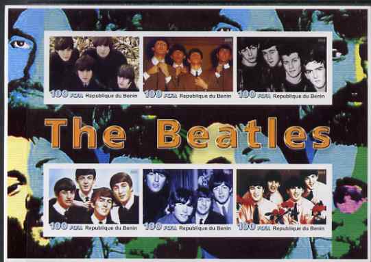 Benin 2003 The Beatles #1 imperf sheetlet containing set of 6 values unmounted mint. Note this item is privately produced and is offered purely on its thematic appeal, stamps on personalities, stamps on entertainments, stamps on music, stamps on pops, stamps on beatles, stamps on rock