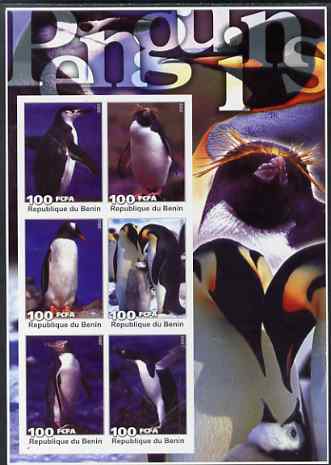 Benin 2003 Penguins large imperf sheetlet containing set of 6 values unmounted mint. Note this item is privately produced and is offered purely on its thematic appeal, stamps on , stamps on  stamps on birds, stamps on  stamps on penguins, stamps on  stamps on polar