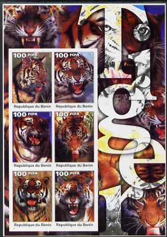 Benin 2003 Tigers large imperf sheetlet containing set of 6 values unmounted mint. Note this item is privately produced and is offered purely on its thematic appeal, stamps on , stamps on  stamps on cats, stamps on  stamps on tigers