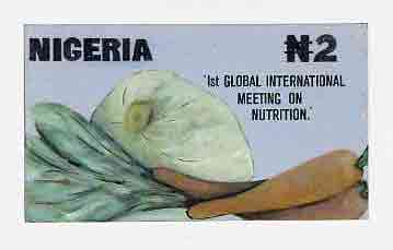Nigeria 1992 Conference on Nutrition - original hand-painted artwork for N2 value (Vegetables) by NSP&MCo Staff Artist Clement O Ogbebor on card 9x5 endorsed D3, stamps on food