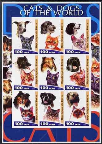 Benin 2003 Cats & Dogs of the World imperf sheetlet containing set of 9 values unmounted mint. Note this item is privately produced and is offered purely on its thematic appeal, stamps on cats, stamps on dogs