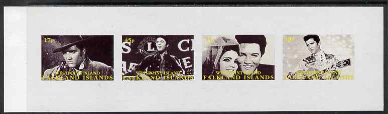 Westpoint Island (Falkland Islands) 1999 Elvis Presley imperf sheetlet containing 4 values unmounted mint, stamps on , stamps on  stamps on personalities, stamps on  stamps on elvis, stamps on  stamps on music, stamps on  stamps on films, stamps on  stamps on cinema, stamps on  stamps on movies, stamps on  stamps on pops, stamps on  stamps on rock, stamps on  stamps on lions int