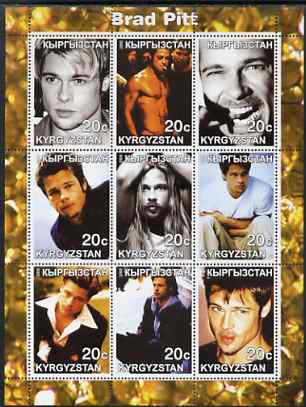 Kyrgyzstan 2000 Brad Pit perf sheetlet containing complete set of 9 values unmounted mint, stamps on personalities, stamps on entertainments, stamps on films, stamps on cinema, stamps on  tv , stamps on movies