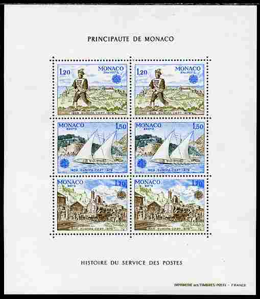 Monaco 1979 Europa - Historic Scenes sheetlet containing two sets of three unmounted mint, SG MS 1398, stamps on , stamps on  stamps on tourism, stamps on  stamps on europa