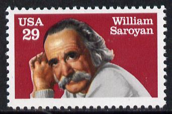 United States 1991 Death Anniversary of William Saroyan (Novelist & Dramatist) unmounted mint SG 2578*, stamps on literature    personalities    theatre    death