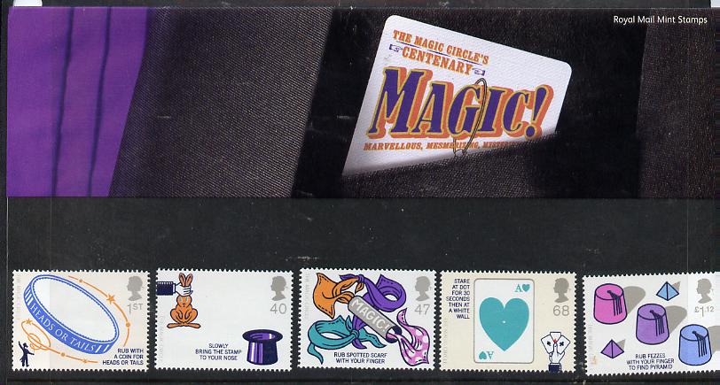 Great Britain 2005 Centenary of Magic Circle perf set of 5 in official presentation pack unmounted mint SG 2525-29, stamps on , stamps on  stamps on magic, stamps on  stamps on entertainments, stamps on  stamps on playing cards, stamps on  stamps on 