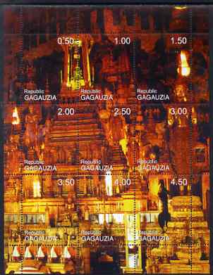 Gagauzia Republic 1999 Buddhist Shrine composite perf sheetlet containing 9 values unmounted mint, stamps on , stamps on  stamps on religion, stamps on  stamps on buddhism, stamps on  stamps on statues, stamps on  stamps on buddha, stamps on  stamps on buddhism