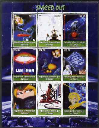 Congo 2004 Japanese Animated Movies - Spaced Out perf sheetlet containing 9 values unmounted mint, stamps on films, stamps on cinema, stamps on entertainments, stamps on movies, stamps on cartoons, stamps on fantasy, stamps on sci-fi