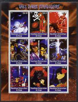 Congo 2004 Japanese Animated Movies - Tall Dark Strangers perf sheetlet containing 9 values unmounted mint, stamps on , stamps on  stamps on films, stamps on  stamps on cinema, stamps on  stamps on entertainments, stamps on  stamps on movies, stamps on  stamps on cartoons, stamps on  stamps on fantasy, stamps on  stamps on 