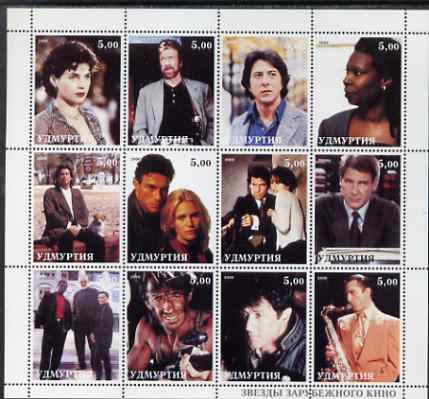 Udmurtia Republic 2000 Movie Stars perf sheetlet containing set of 12 values unmounted mint (D Hoffman, Travolta, james Bond, H Ford, Connery,Stallone etc), stamps on , stamps on  stamps on entertainments, stamps on  stamps on cinema, stamps on  stamps on films, stamps on  stamps on , stamps on  stamps on scots, stamps on  stamps on scotland, stamps on  stamps on personalities, stamps on  stamps on movies