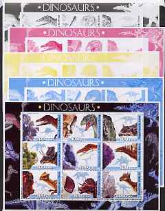 Benin 2003 Dinosaurs #05 large sheetlet containing set of 9 values - the set of 5 progressive proofs comprising the 4 individual colours (imperf) plus all 4-colour compos..., stamps on dinosaurs