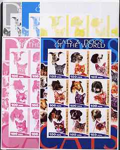 Benin 2003 Cats & Dogs of the World sheetlet containing set of 9 values - the set of 5 imperf progressive proofs comprising the 4 individual colours plus all 4-colour composite, unmounted mint , stamps on cats, stamps on dogs