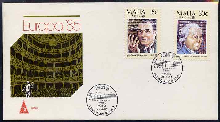 Malta 1985 Europa - Music Year set of 2 on illustrated cover with first day cancels, stamps on , stamps on  stamps on music, stamps on  stamps on europa