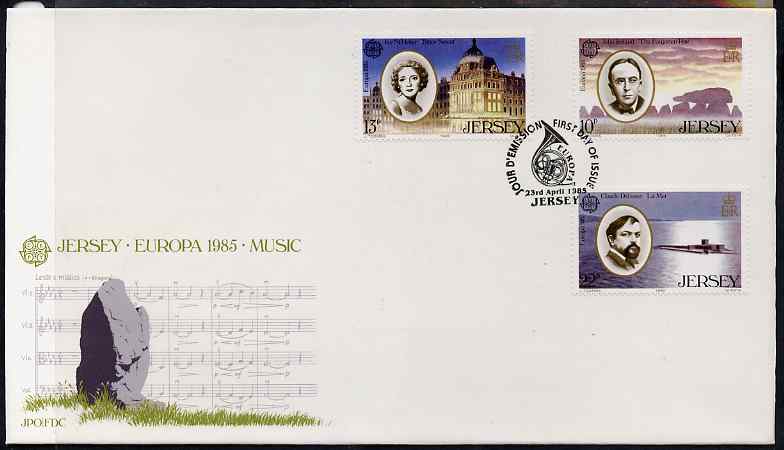 Jersey 1985 Europa - Music Year set of 3 on illustrated cover with first day cancels SG 357-9, stamps on music, stamps on europa