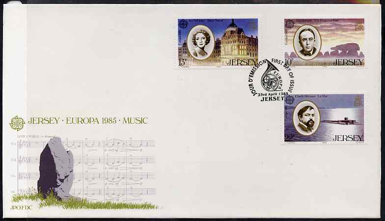 Jersey 1985 Europa - Music Year set of 3 on illustrated cover with first day cancels SG 357-9, stamps on , stamps on  stamps on music, stamps on  stamps on europa